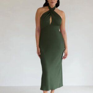 Park & Fifth Olive Green Cooper Dress (Size M - Halter cross neck!)